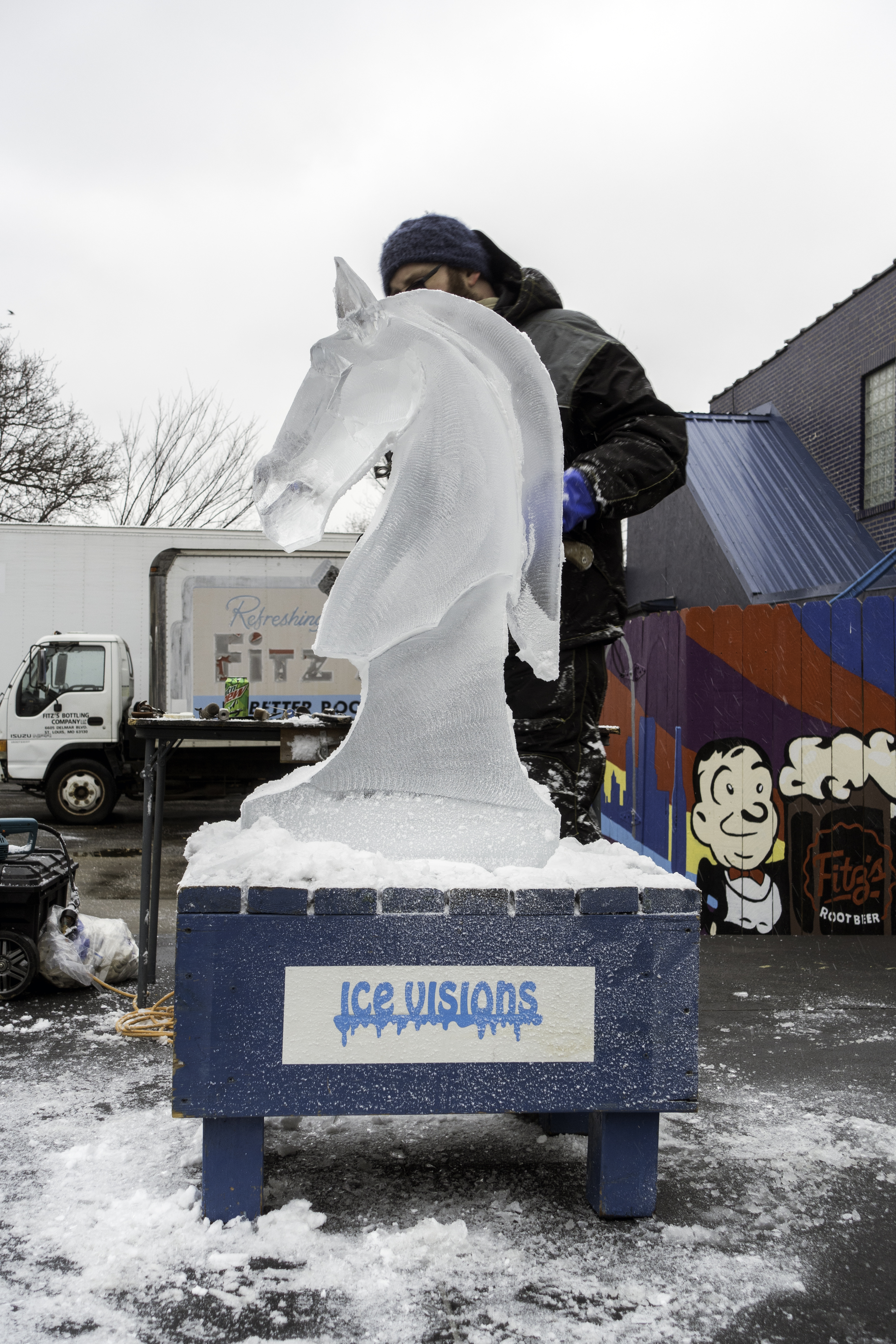 Ice Carving Demonstration outside of Fitz's at the Delmar Ice Carnival in St. Louis, Missouri. 