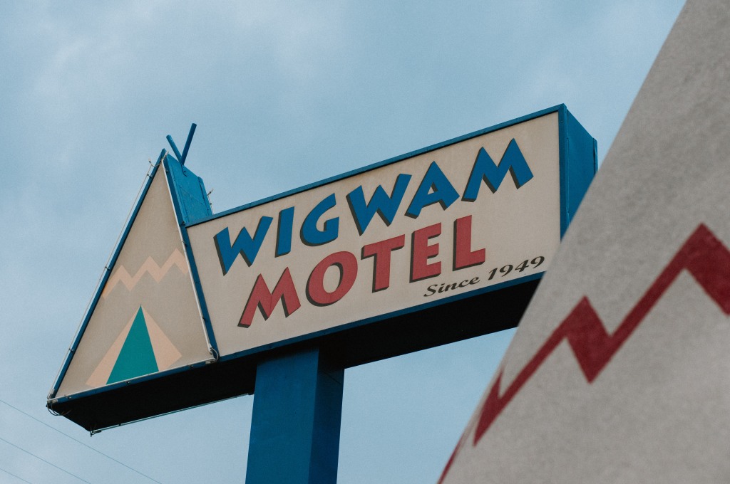 Wigwam Motel Sign at Village in Rialto California
